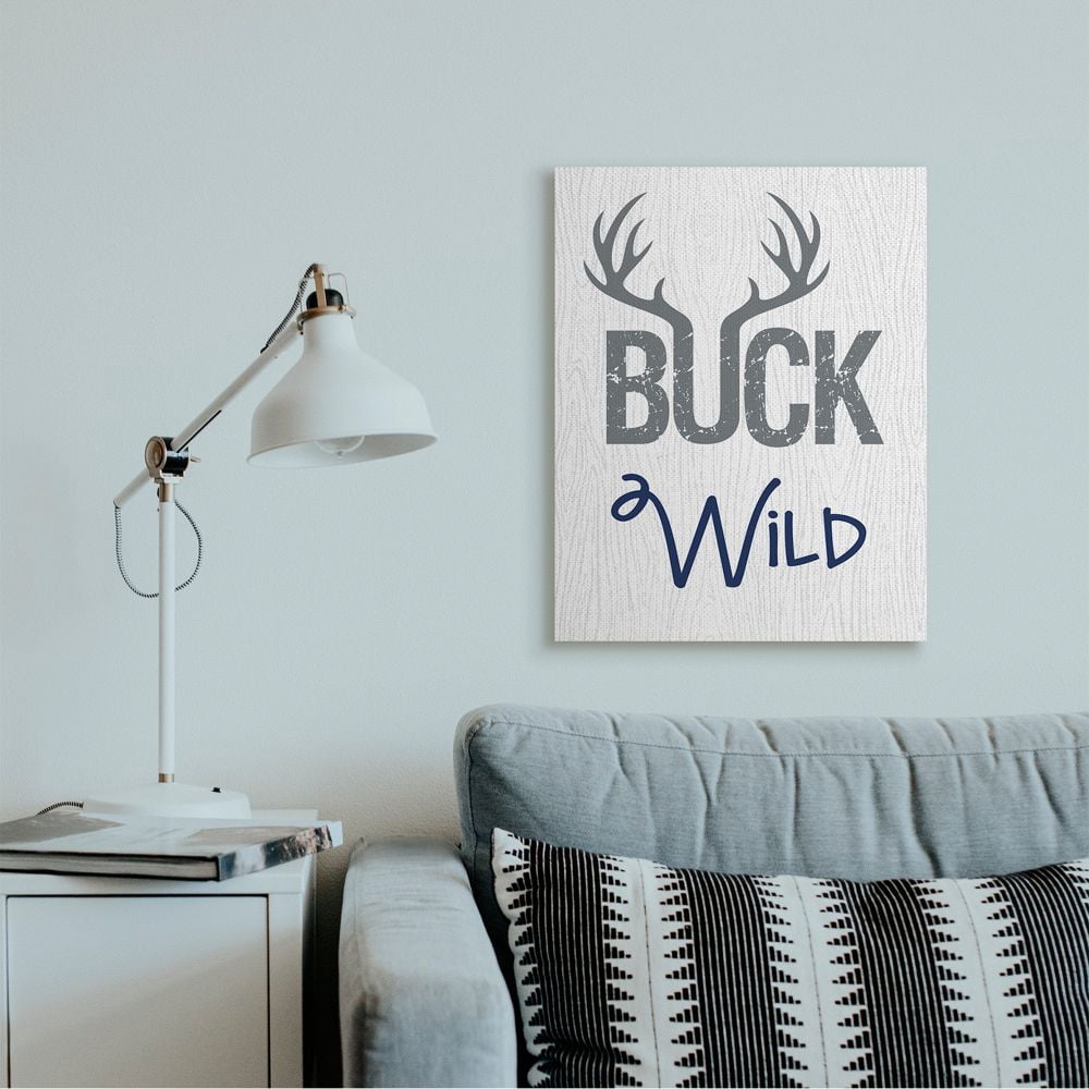 Stupell Industries Buck Wild Phrase Antler Typography Kids' Rustic Sign Canvas Wall Art Design by Ashley Calhoun