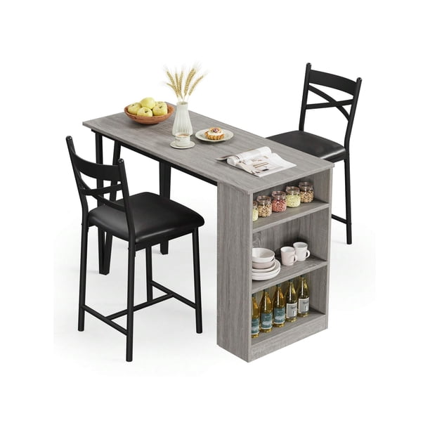Space-saving 3-piece counter height dining set: bar mesa, stools & almacenamiento para breakfast nooks
