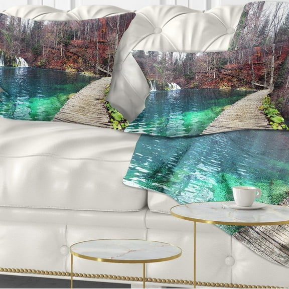 Designart Plitvice Lakes National Lark - Landscape Photography Throw Pillow - 12x20