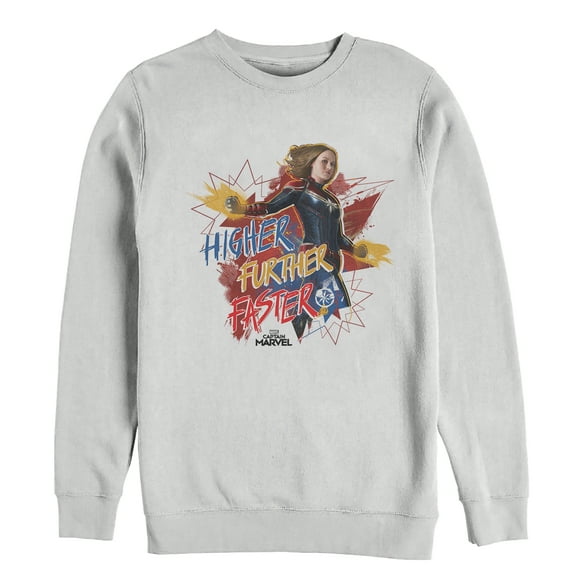 Men's Marvel Captain Marvel Faster Stars  Sweatshirt White 2X Large