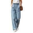 thumbnail image 2 of Dzrciro Jeans for Women, Elastic Ruffle Waist Wide Leg Jeans with Patch Pockets, Comefortable Everyday Denim Pants S-13XL, 2 of 6