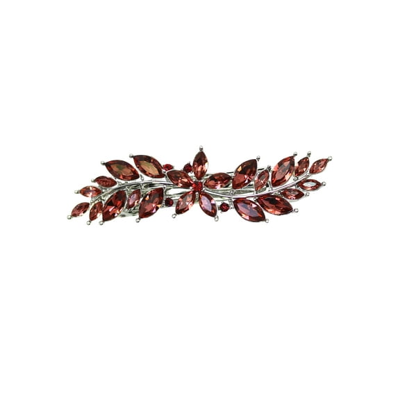 Faship Gorgeous Burgundy Rhinestone Crystal Small Floral Hair Barrette Clip