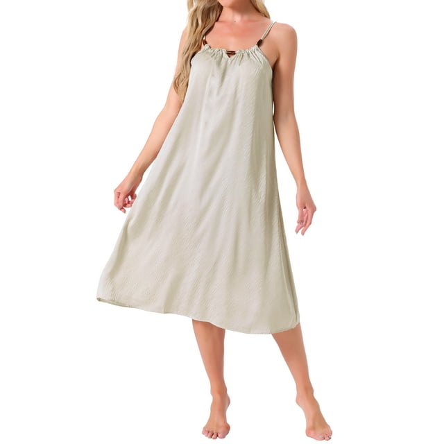 VESTIDO DE NOCHE SIN MANGAS DE SATÉN PARA MUJERES INSPIRADOR CHIC CON TIRANTES DE ESPAGUETI Y LARGO MIDI TALLA S COLOR ALBARICOQUE
