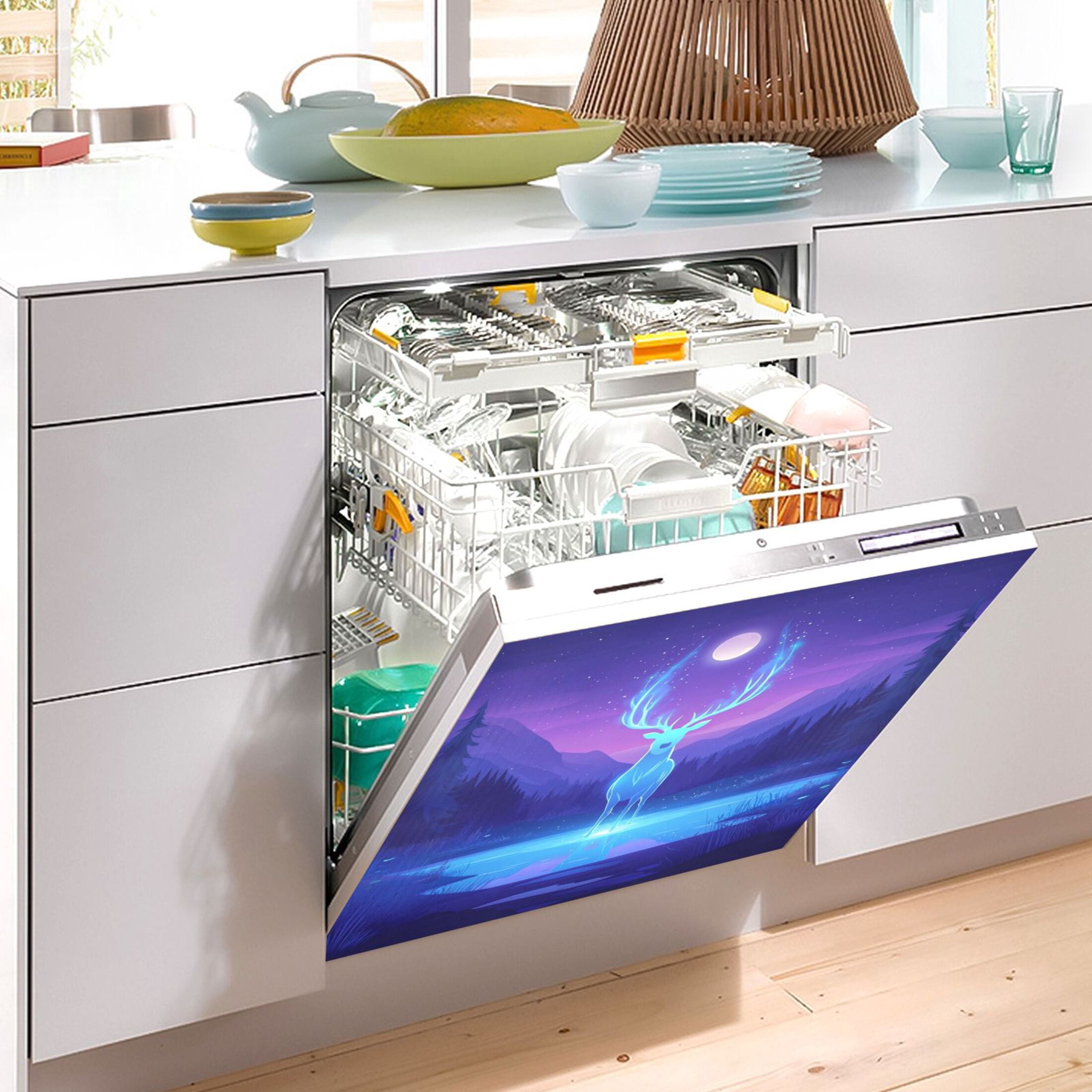Dishwasher Magnetic Sticker 23x26 Inch Refrigerator Magnetic Sticker Washing Machine Magnetic Sticker Kitchen Panel Magnetic Sticker Home Decor Cartoon Purple Elk