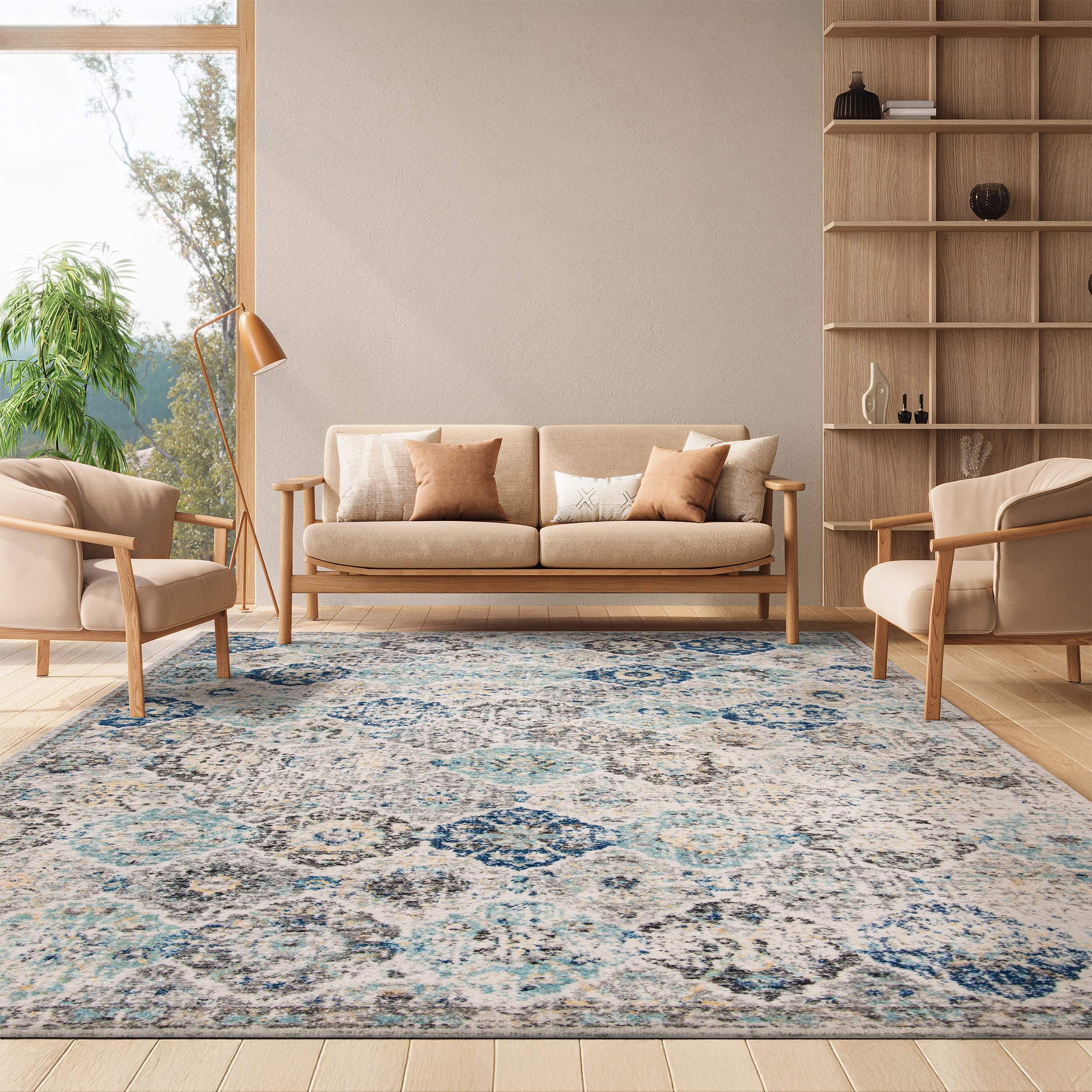 SAFAVIEH Square Rug 12' - Madison Collection - X-Large - Transitional Modern Design, Ivory & Aqua, Non-Shedding & Easy Cleaning, Ideal for Living Room, Bedroom, Dining Space (MAD611A)