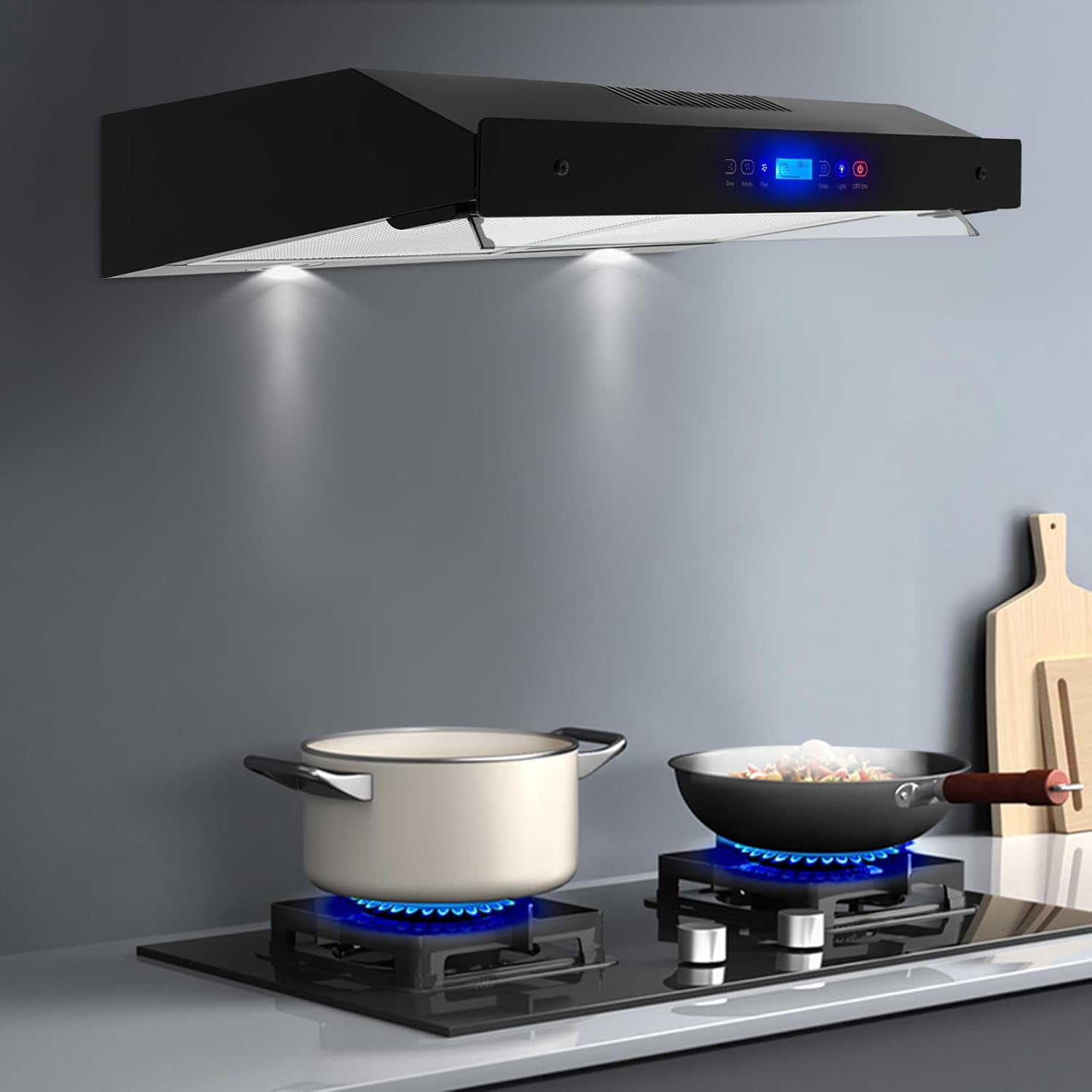 Range Hood 30 In 350 CFM Under Cabinet Range Hood 3 Air Speeds 2200 RPM Vent Hood with LED Lights, Upward/Sideways Venting Range Hoods for Kitchens Restaurants Hotels