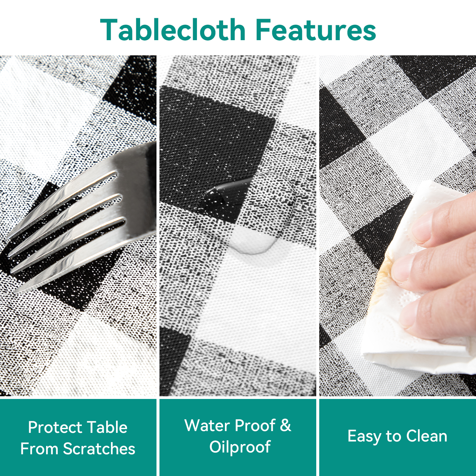 RAY STAR Checkered Tablecloth 60x84 inch Flannel Backing 100% Waterproof & Heavy Plastic Table Cover for Dining, Party, Farmhouse Dec.