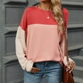 thumbnail image 4 of ATOYSOY Women's Fashion Color Block Pullover Workout Crew Neck Sweatshirts Outwear Loose Tops Retro Casual Cotton Shirts Long Sleeve Tees Fall Winter Pink XXL, 4 of 7