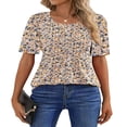 thumbnail image 3 of CHOK Blouses pour Femmes Tunique Plissée à Manches Courtes Hauts Habillés Décontractés Chemises d'Été, 3 of 7