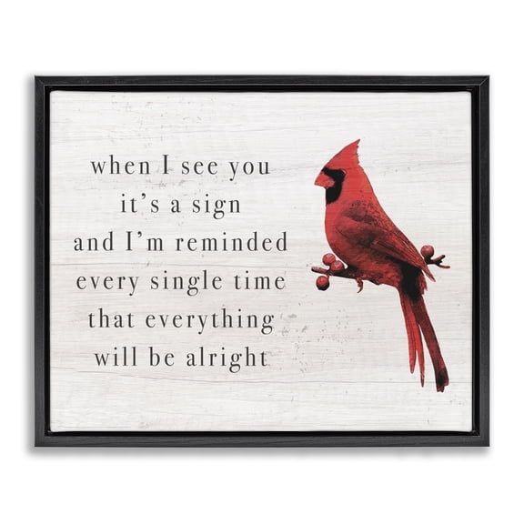 Stupell Industries Rustic Lodge When I See You Cardinal Phrase Black Floating Frame Canvas Art, 31 x 25, by Lil' Rue