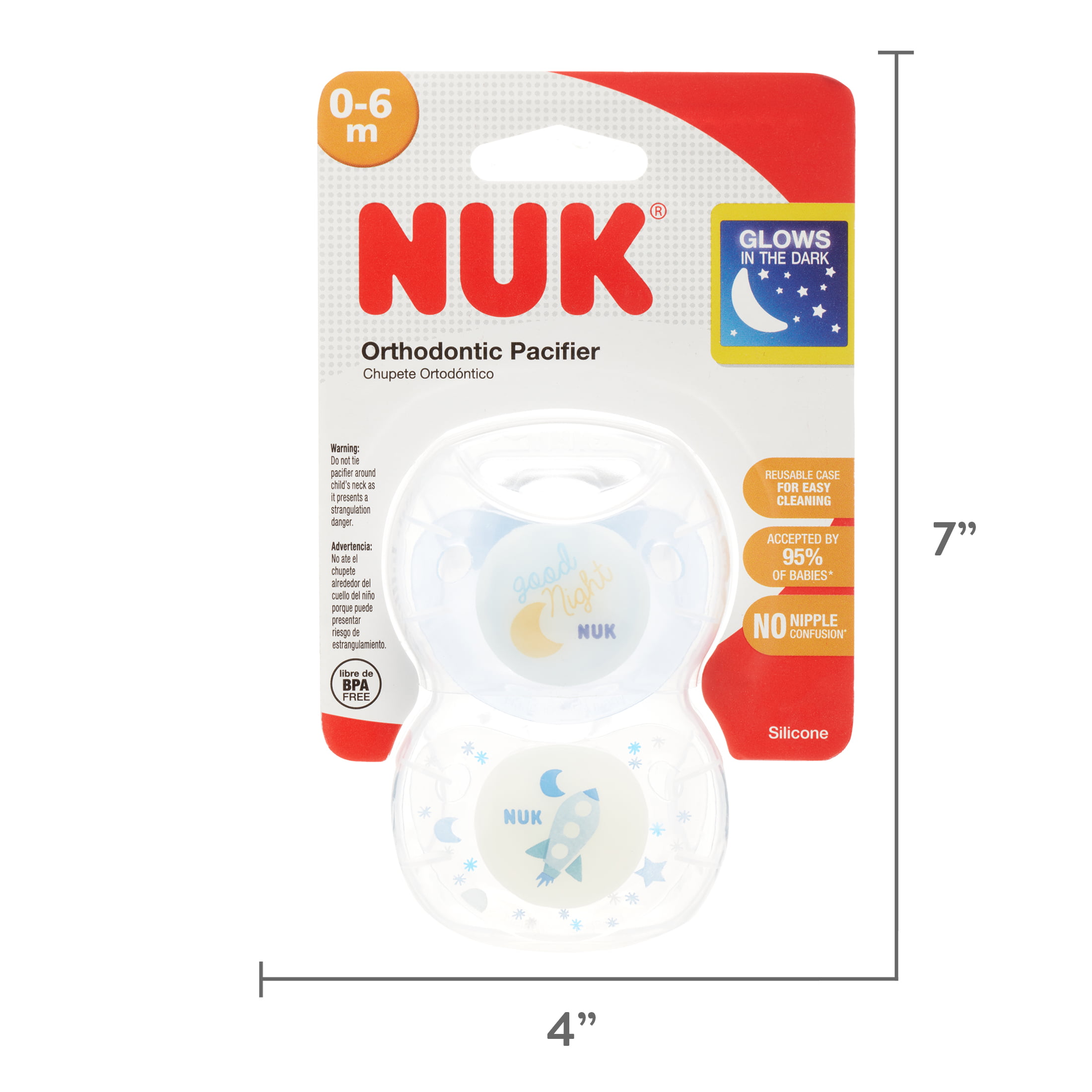 NUK Cute-as-a-Button Glow-in-The-Dark Orthodontic Pacifiers 0-6 Months 2-Pack Boy 