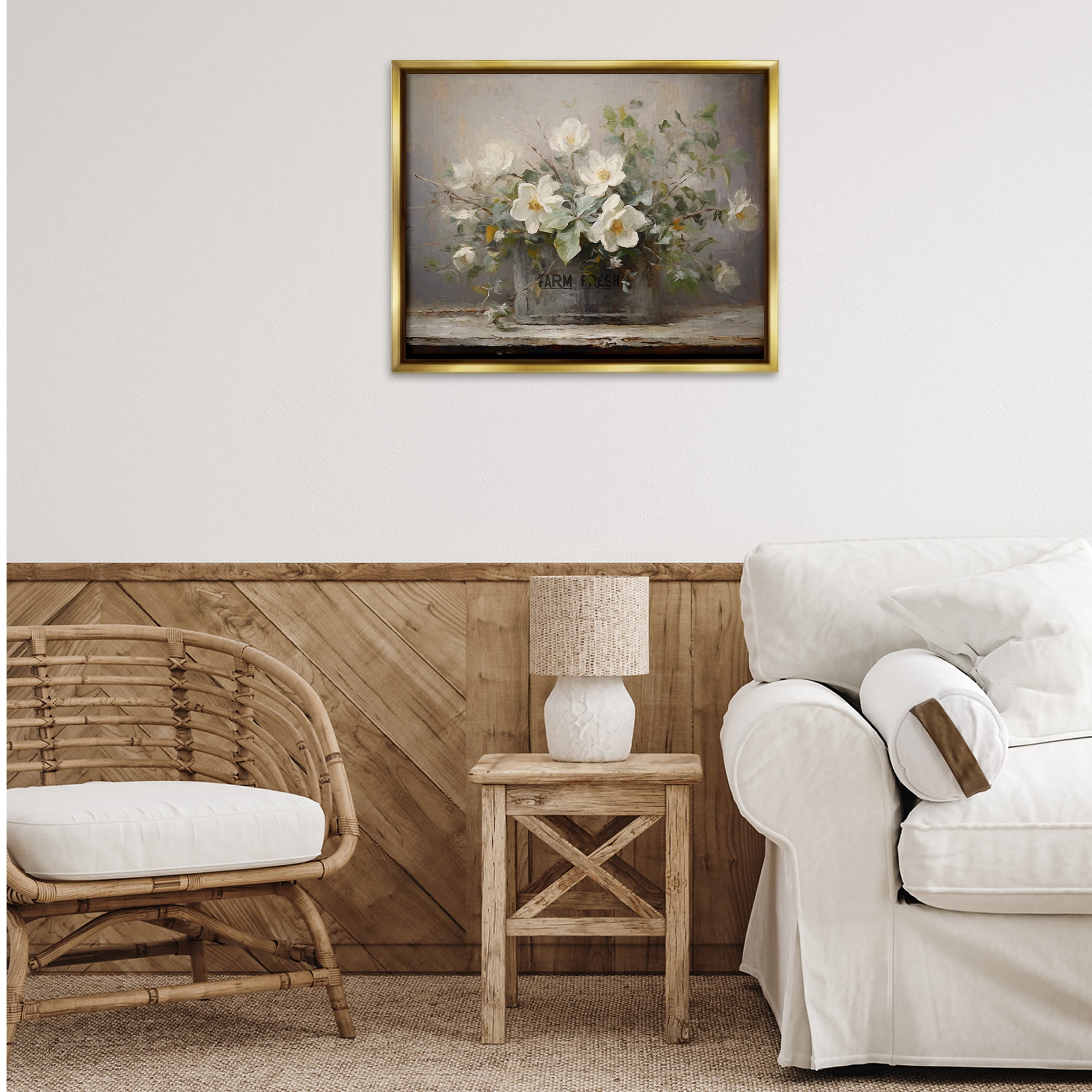 Stupell Industries Country Farm Florals Botanical & Floral Painting Gold Floater Framed Art Print Wall Art, 31 x 25