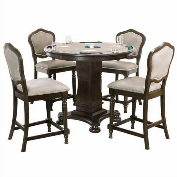 Sunset Trading Vegas 5-Piece 42.5" Wood Dining/Chess/Poker Table Set in Gray