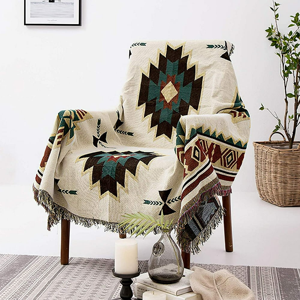 Bohemian Fringed Sofa Blanket Southwestern Decor Throw Blanket, 100