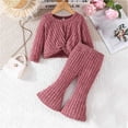 thumbnail image 2 of Odeerbi Infant Girls Fall Winter Outfits Twist Front Rib Knit Tops Flared Pants Set Loose Solid Color Cotton Long Sleeve Sweater Tops Micro Bell Bottom Trousers Set Infant Clothes Pink, 2 of 8