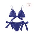 thumbnail image 1 of Conjunto de ropa interior de encaje floral encantador para mujer, regalo de lencería con bragas de malla, azul, XXL AweSitey XX000194-23, 1 of 7