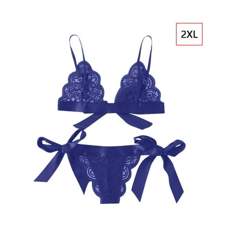 

Women Floral Lace Underwear Set Mesh Panty Lingerie Gift Blue XXL