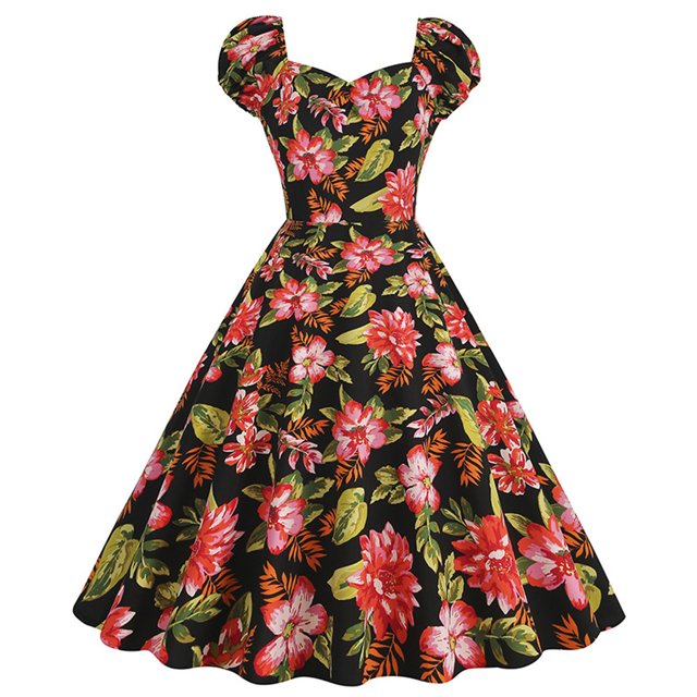 Pisexur Robe à Manches Courtes Col en V Mode Vintage pour Femmes Robe à Manches Courtes Col en V Imprimée Robe pour Femmes