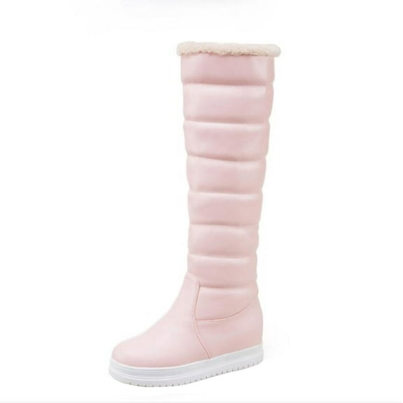 Fesfesfes Plush Warm Boots for Teen Girls Below Knee Fleece Lined Boots Thick Soled Wedge Boots Young Ladies High Boots 35(US:4.5)
