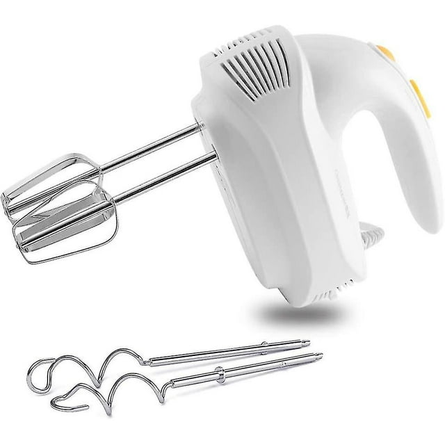 Batteur Électrique à Main Puissant Polyvalent Silencieux 5 Vitesses, 2 Fouets et 2 Crochets à Pâte en Acier Inoxydable