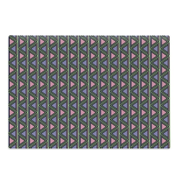 Tribal Cutting Board, Chevron Zigzag with Dot and Vertical Lines Pattern Abstract Motifs, Decorative Tempered Glass Cutting and Serving Board, Large Size, Pink Lilac Pale Green, by Ambesonne
