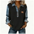 thumbnail image 2 of Plus Size Button Down Shirts for Women Women's Solid Color Casual Long Sleeved Lapel Button Denim Splicing Pullover Sweatshirt Tops, 2 of 6