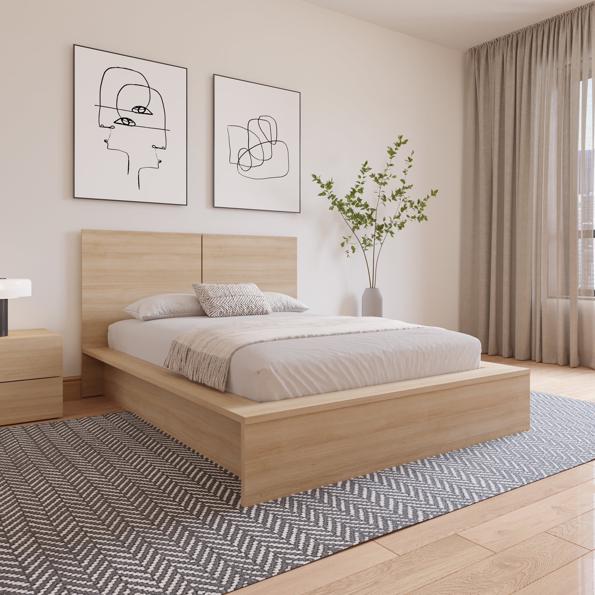 Nexera James Full Size Panel Headboard, Natural Blonde Oak
