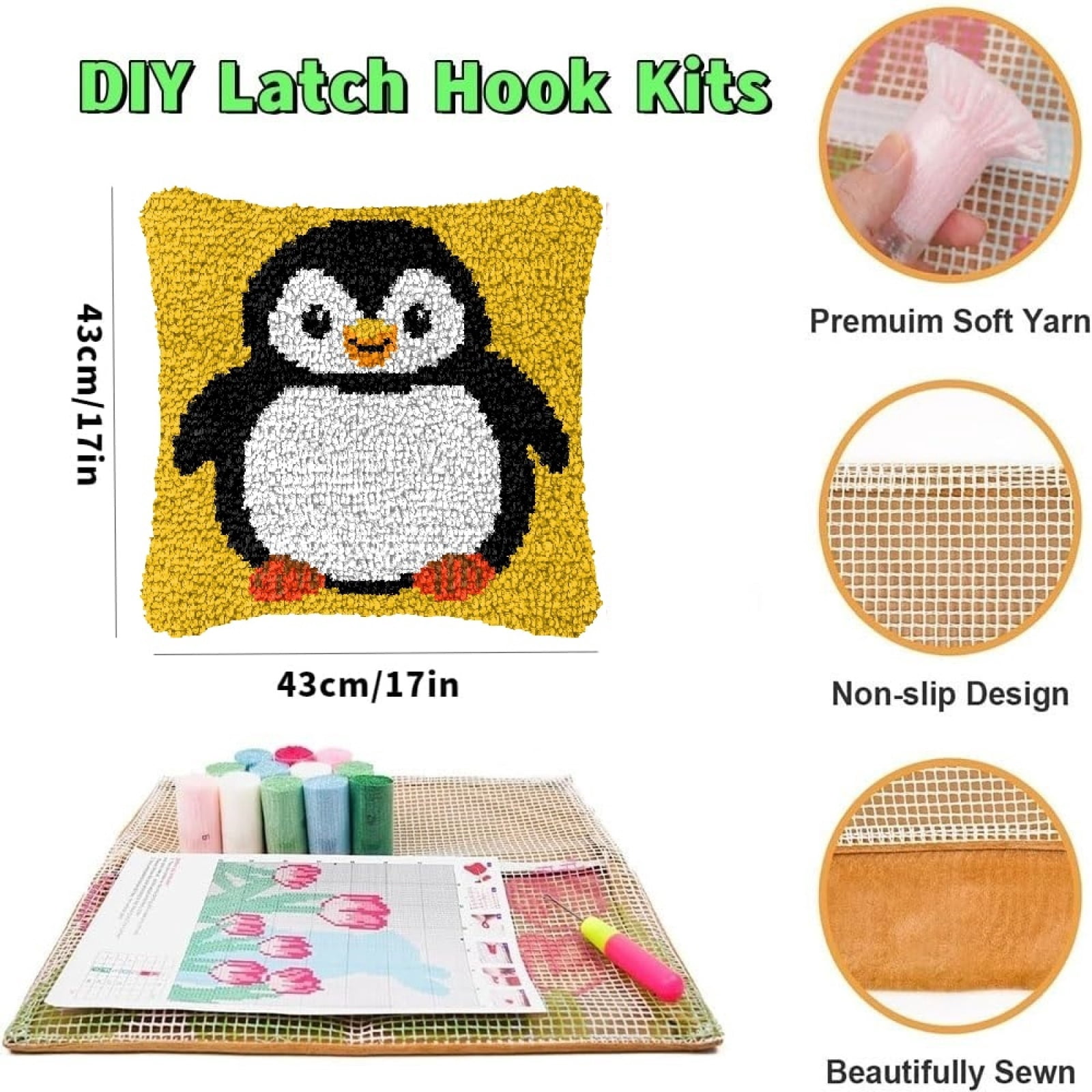 Latch Hook Kit For Adults Beginners With Yarn Christmas Shih Tzu DIY Pillow Cover Craft Kit For Home Decor - 17x17 Inch Handmade Crochet Pillow Case For Sofa,Bedroom