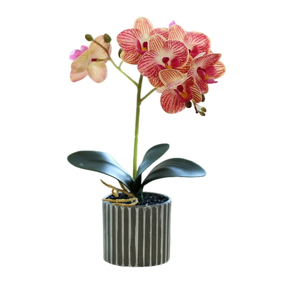LShunze Fake Orchids Flowers in Pot Faux Orchids Artificial Flowers Washable Silk Orchid Phalaenopsis Potted Plants for Home Wedding Table Centerpiece Bathroom Office