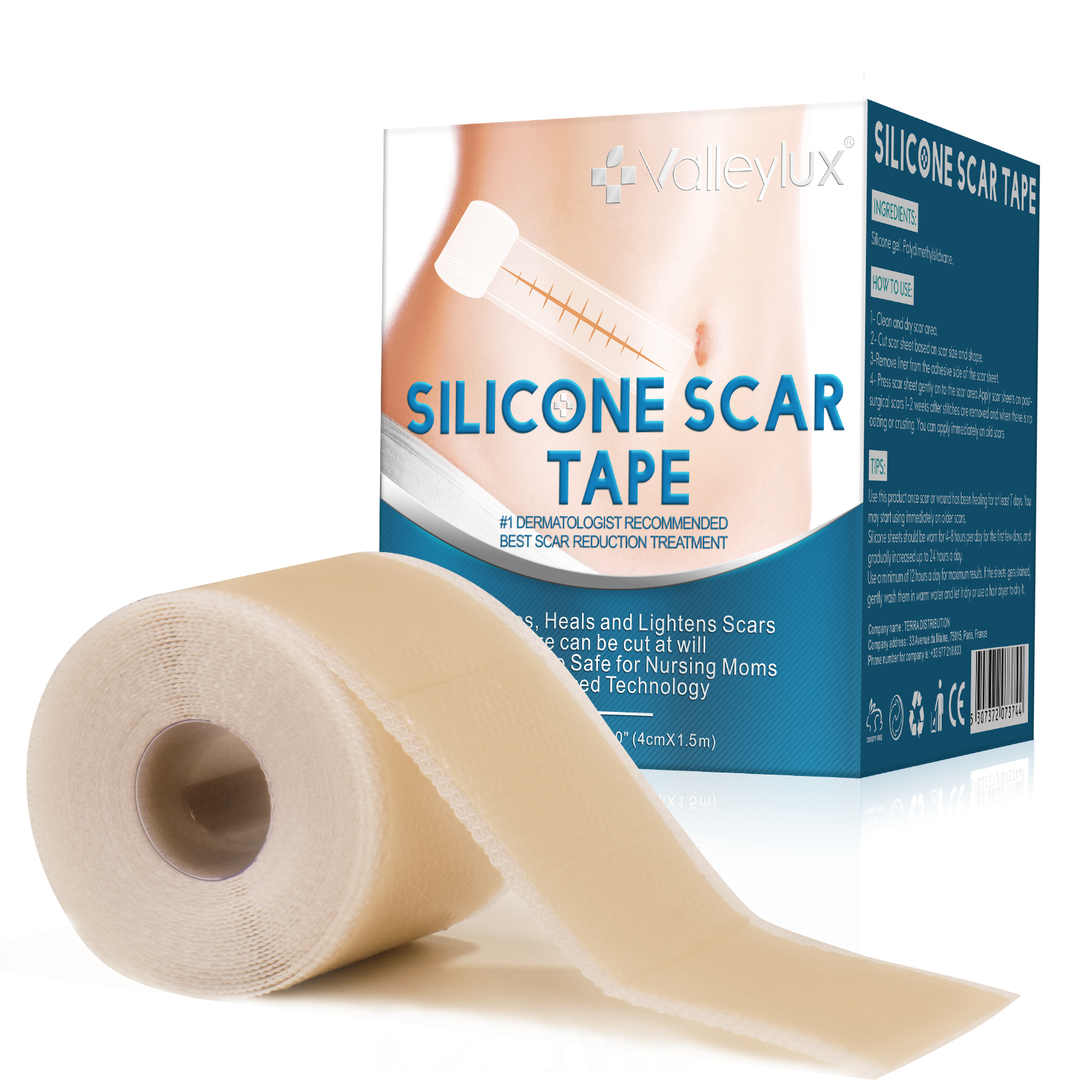 Valleylux Silicone Scar Tape Roll(1.5M),Medical-Grade Silicone