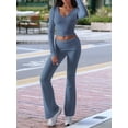 thumbnail image 4 of Conjunto Deportivo de 2 Piezas para Mujer, Camiseta de Larga, Pantalones Acampanados, Chándal Informal, Gris Azul, Talla XS, 4 of 8
