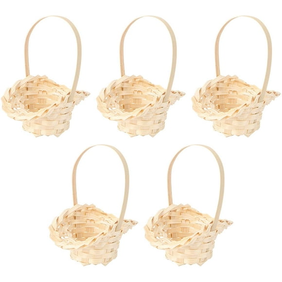 5pcs Bamboo Woven Baskets with Handles Orchid Wood Food Fruit Baskets Flower Gift Packing Holder for Easter Picnics Gardening Wedding Decor