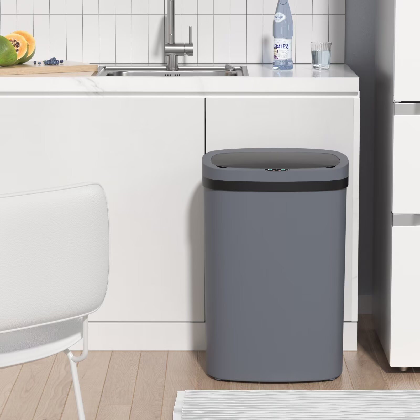 YRLLENSDAN 13 Gallon Trash Can Motion Sensor Touchless Automatic Garbage Cans with Lid and Odor Filter for Kitchen Bedroom Office Living Room, Gray