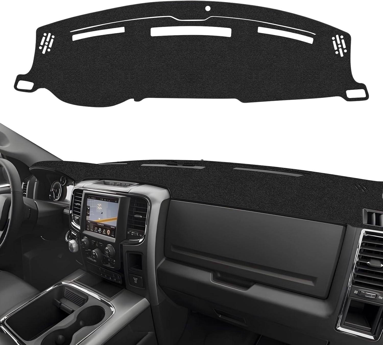 Canvcle Dash Cover Compatible with 2010-2018 Dodge Ram 1500 2500 3500 Accessories Dashboard Cover Mat Non-Slip Carpet Sunshield Glare UV Rays Protector (Without Hud)