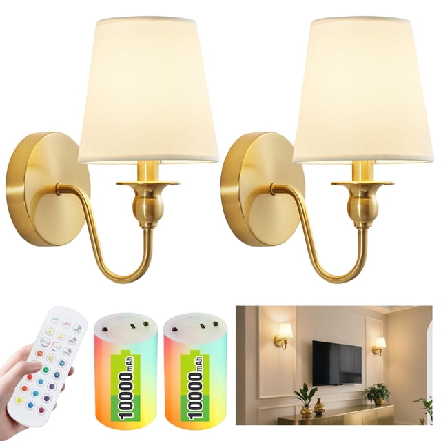Set de apliques de pared maglaw dorado 10000 mAh RGB con control remoto e inalámbricos