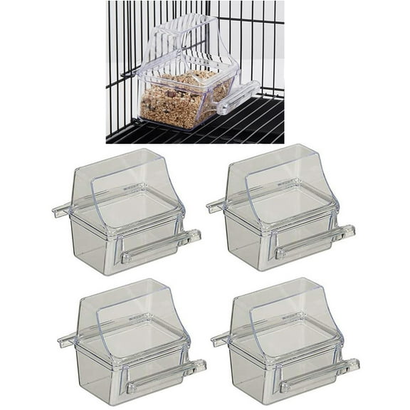 Lot of 4 Clear Transparent Bird Cage Birds Feeding & Watering Feeder Cups