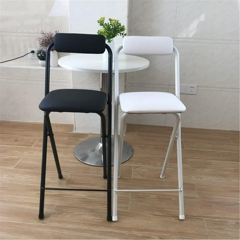 Foldable bar stools with Backrest Leather Padded Counter Tall Folding Stool Portable Folding Stool Tall Bar Stools for Outdoor Kitchen Shop Cafe seat Height 25.5inch Black White Walmart