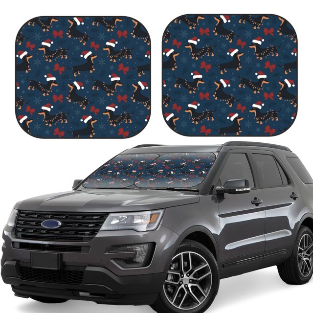 Saiise Teckel de Noël pour Voiture Pliable Pare-Soleil (Lot de 2) Offre Protection Solaire avec un Design Pliable Facile pour Pare-Brise Pratique-Petit
