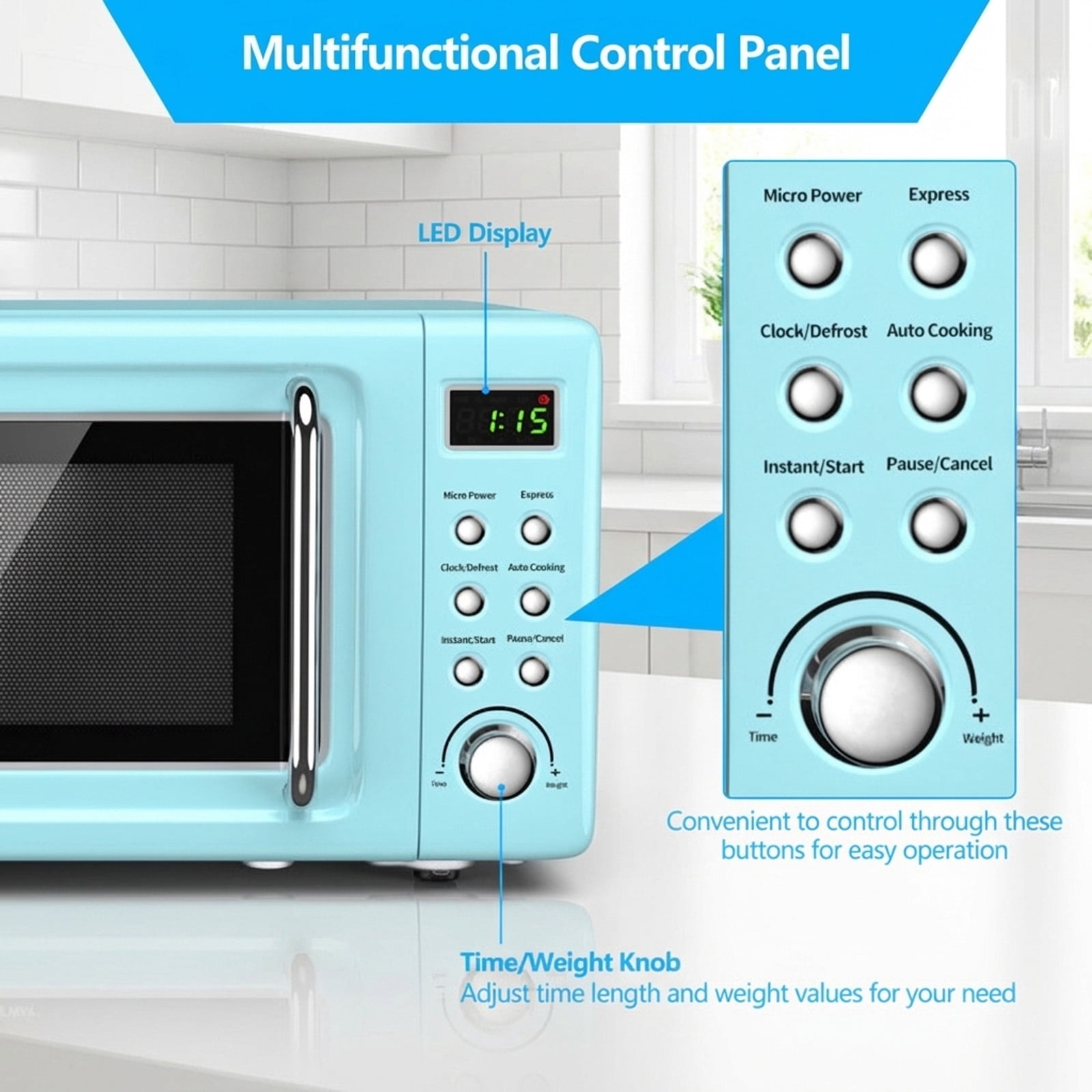 RUIE Retro Microwave Oven,700W 0.7 Cu.ft Countertop Microwave with 5 Power Levels and 8 Auto Cook Menus,LED Display,Child Lock,Compact Microwave for Apartment Dorm Office