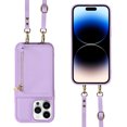 thumbnail image 3 of Nalacover RFID Blocking Wallet Case for iPhone 14 Pro, Shockproof PU Leather Magnetic Button Zipper Purse Card Slots & Kickstand Crossbody Phone Case with Shoulder & Wrist Strap,Purple, 3 of 12