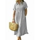 thumbnail image 1 of Vestido camisero chouyatou para mujer, a rayas, midi, gris, 1 of 2