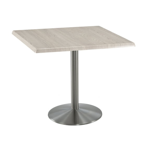 Indoor/Outdoor 36" Tall OD214 Stainless Steel Table Base with 22" Diameter Foot and 36" x 36" Square Indoor/Outdoor White Ash Top by the Holland Bar Stool Co.