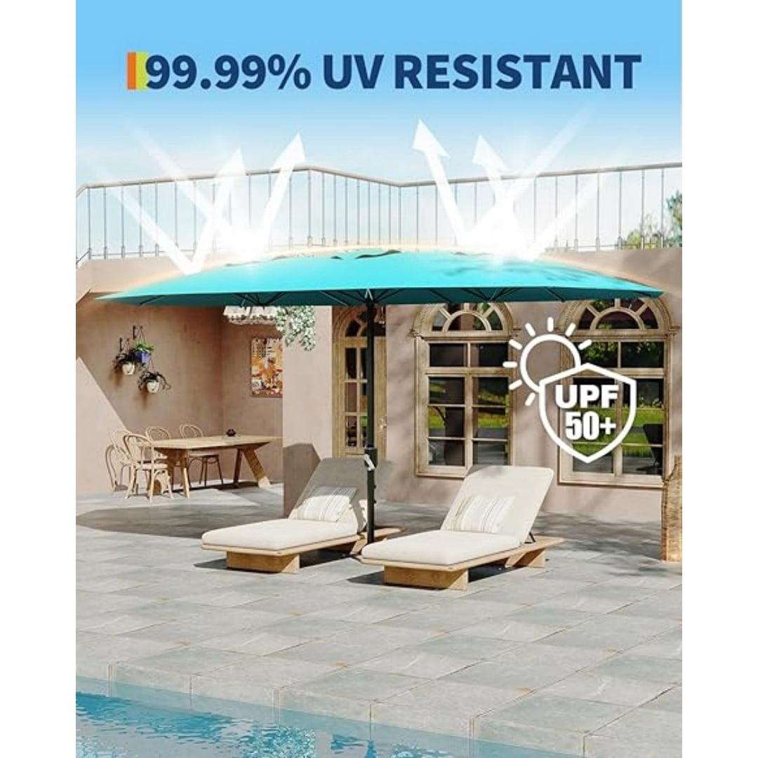 13FT Outdoor Umbrellas for Patio, Double-Sided Rectangular Patio Umbrella Market Umbrella with Base Waterproof and Windproof Fade Resistant Canopy for Deck Pool Garden Backyard