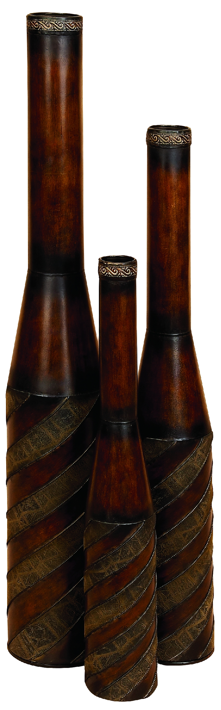 Metal Leather Vase Set Of 3 Covered With Quality Leather