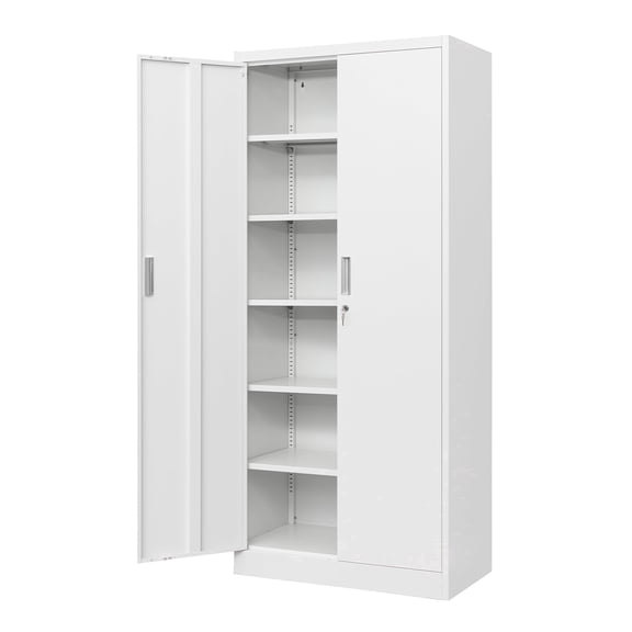 Metal Storage Cabinet, 71" H Locking Cabinet with 5 Adjustable Shelves, Garage Cabinet for Office, Home, Pantry-White