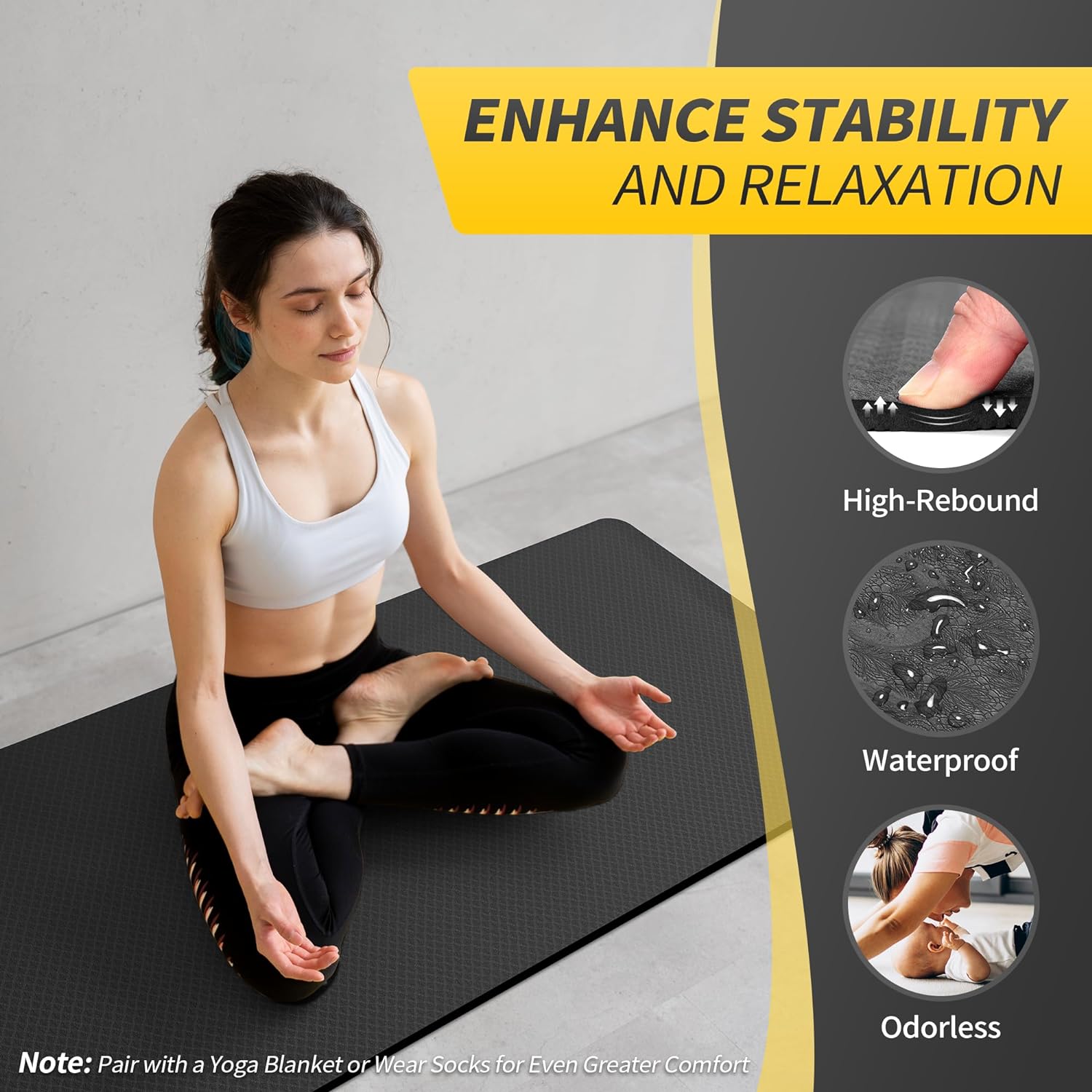 Cambivo 6mm Eco-Friendly Yoga Mat 72" × 24" Black photo 6