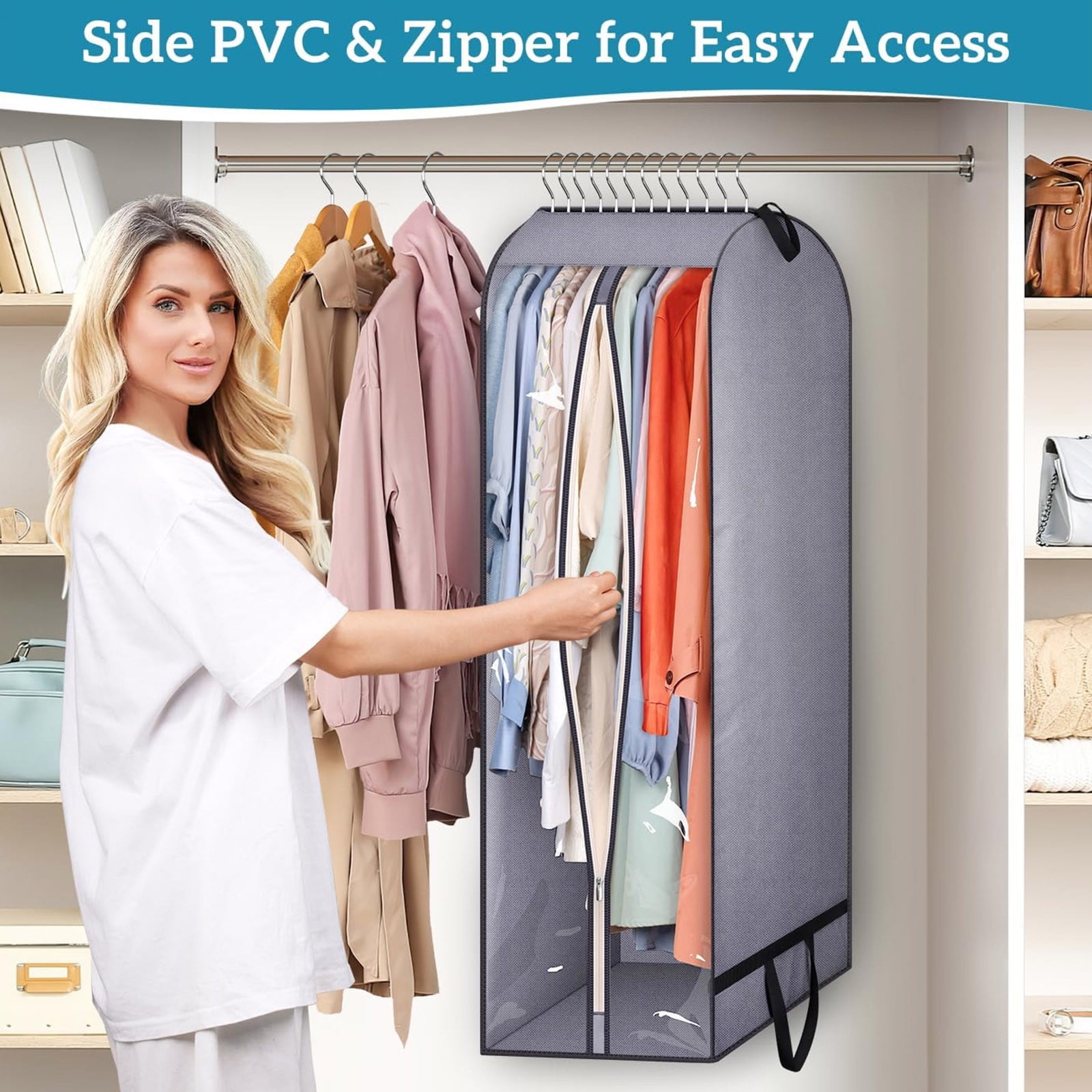2pc Hanging Garment Bag for Closet Organization | Long Dress Storage Bag with Side Zipper | Transparent Breathable Fabric | 40x24x10inches | Wardrobe Organizer for Seasonal Clothing Protection