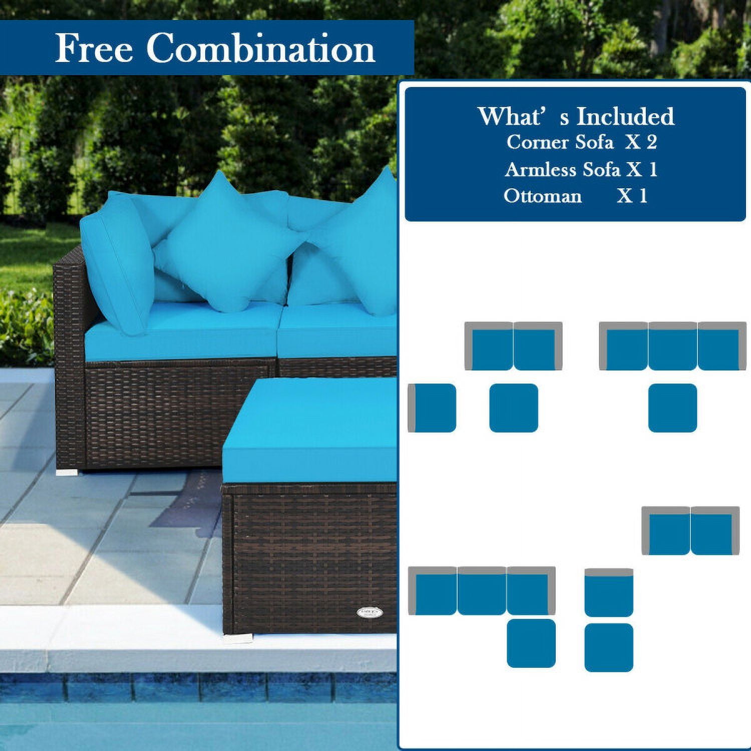 Aimee Lii 4 Pcs Ottoman Garden Deck Patio Rattan Wicker Furniture Set Cushioned Sofa, Outdoor Deck Furniture, Turquoise Aimee Lii 4 Pcs Ottoman Garden Deck Patio Rattan Wicker Furniture Set Cushioned Sofa, Outdoor Deck Furniture, Turquoise