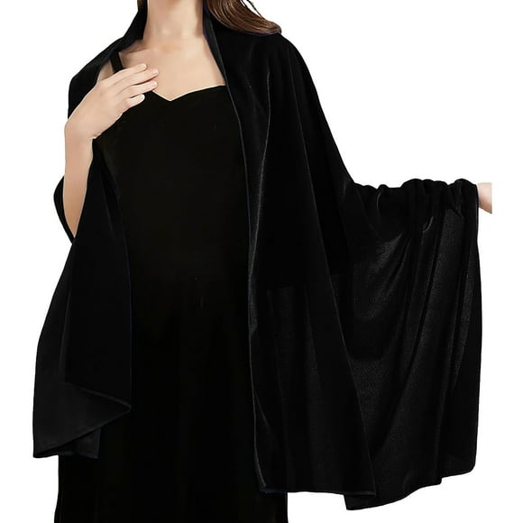 Women Fall Fashion Women's Velvet Shawl and Wrap for Wedding Bridal Bridesmaid Outwear Evening Party Prom Dress Accessories Scarf,Color:Black