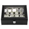 Black PU Leather 10 Slots Wrist Watch Display Box Storage Holder Organizer Case